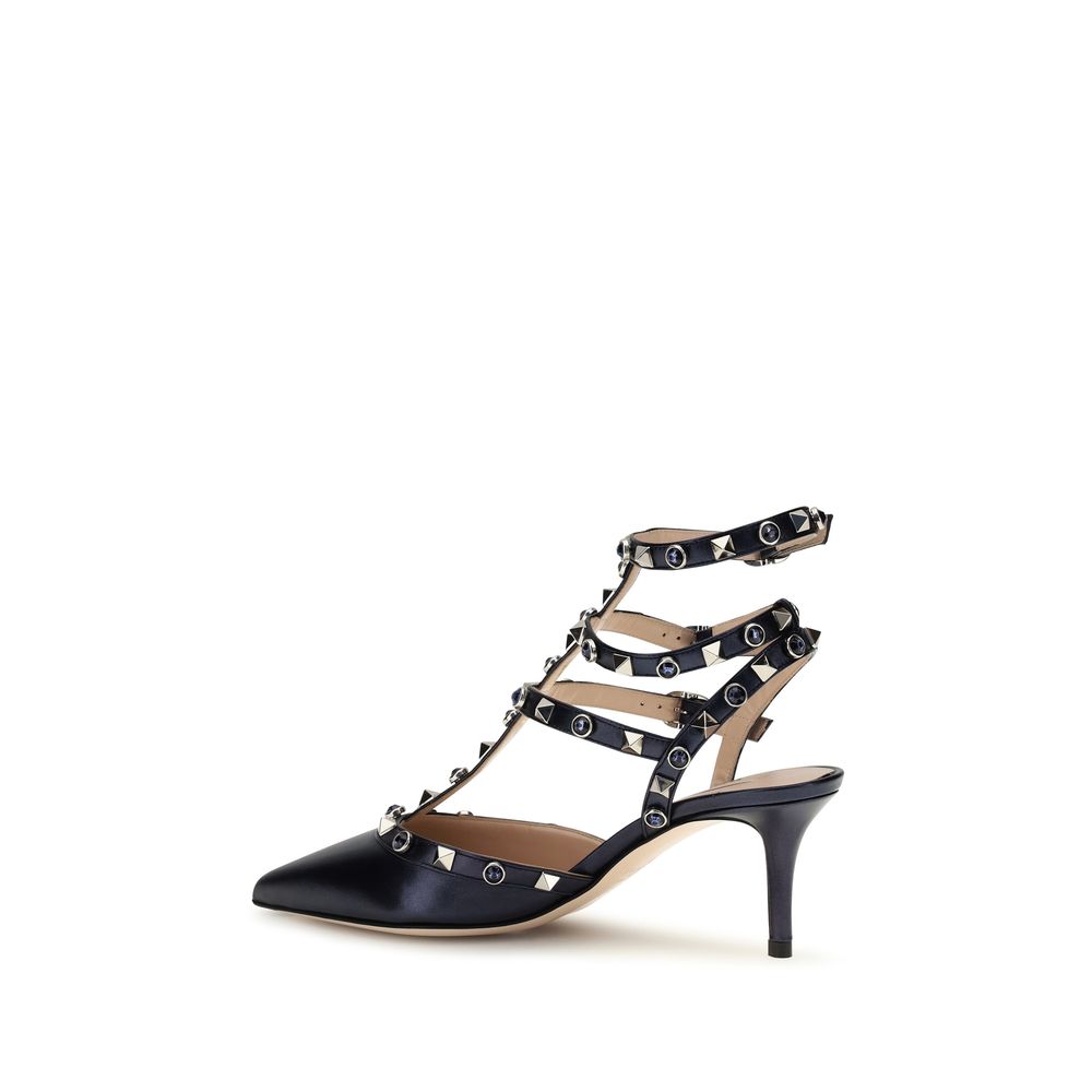 Rockstud Mid Heel Pumps In Laminated Calf Leather