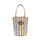 Striped Raffia VLogo Signature Bucket Bag