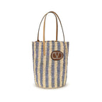 Striped Raffia VLogo Signature Bucket Bag