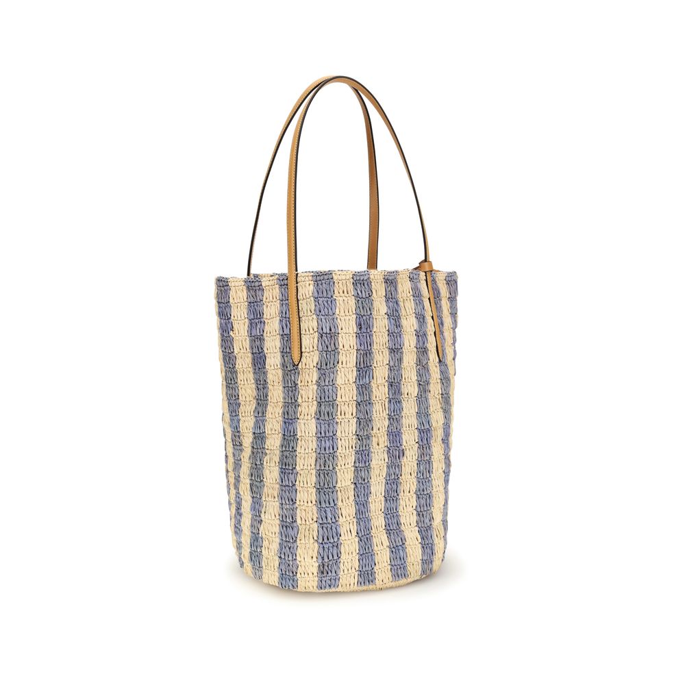 Striped Raffia VLogo Signature Bucket Bag