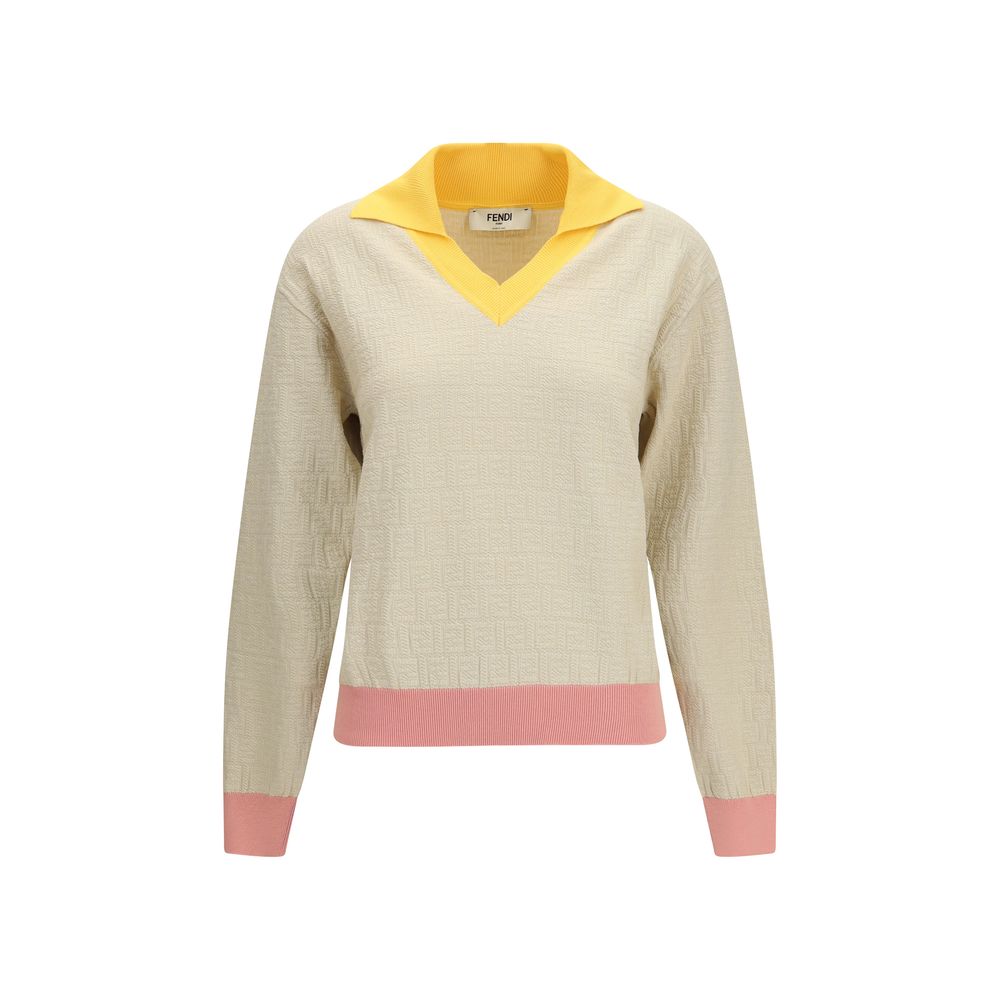 Beige Cotton And Silk Sweatshirt With Ff Jacquard