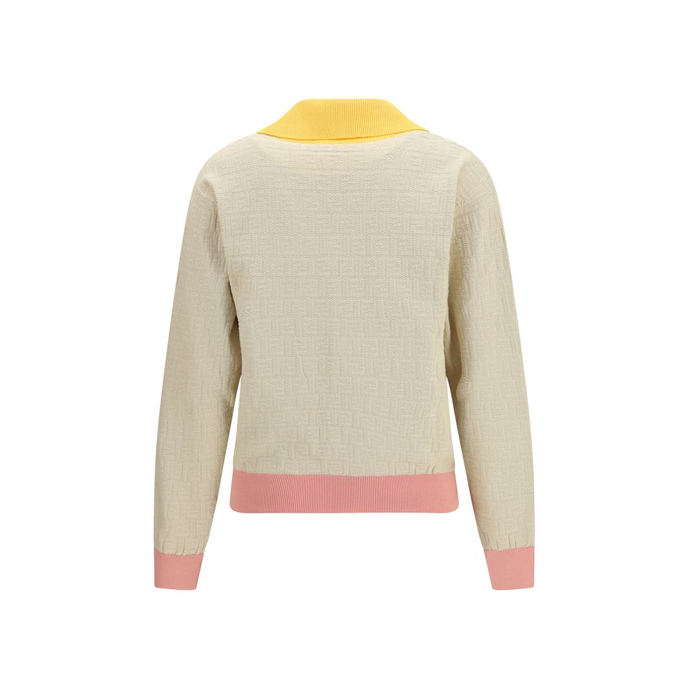 Beige Cotton And Silk Sweatshirt With Ff Jacquard