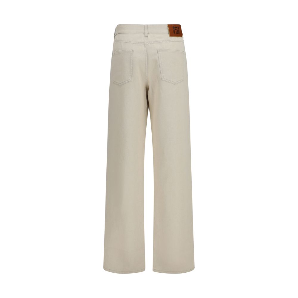 Beige Denim FF Reverse Straight-Leg Jeans