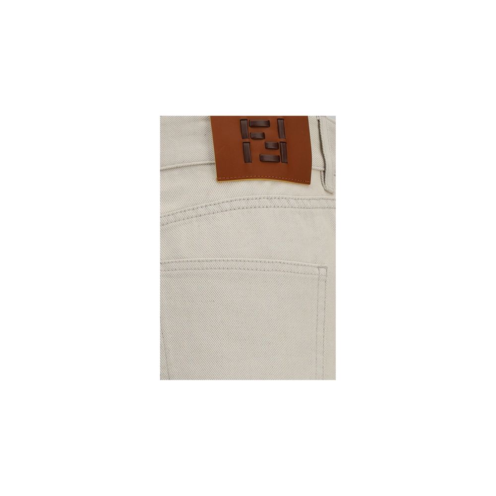 Beige Denim FF Reverse Straight-Leg Jeans