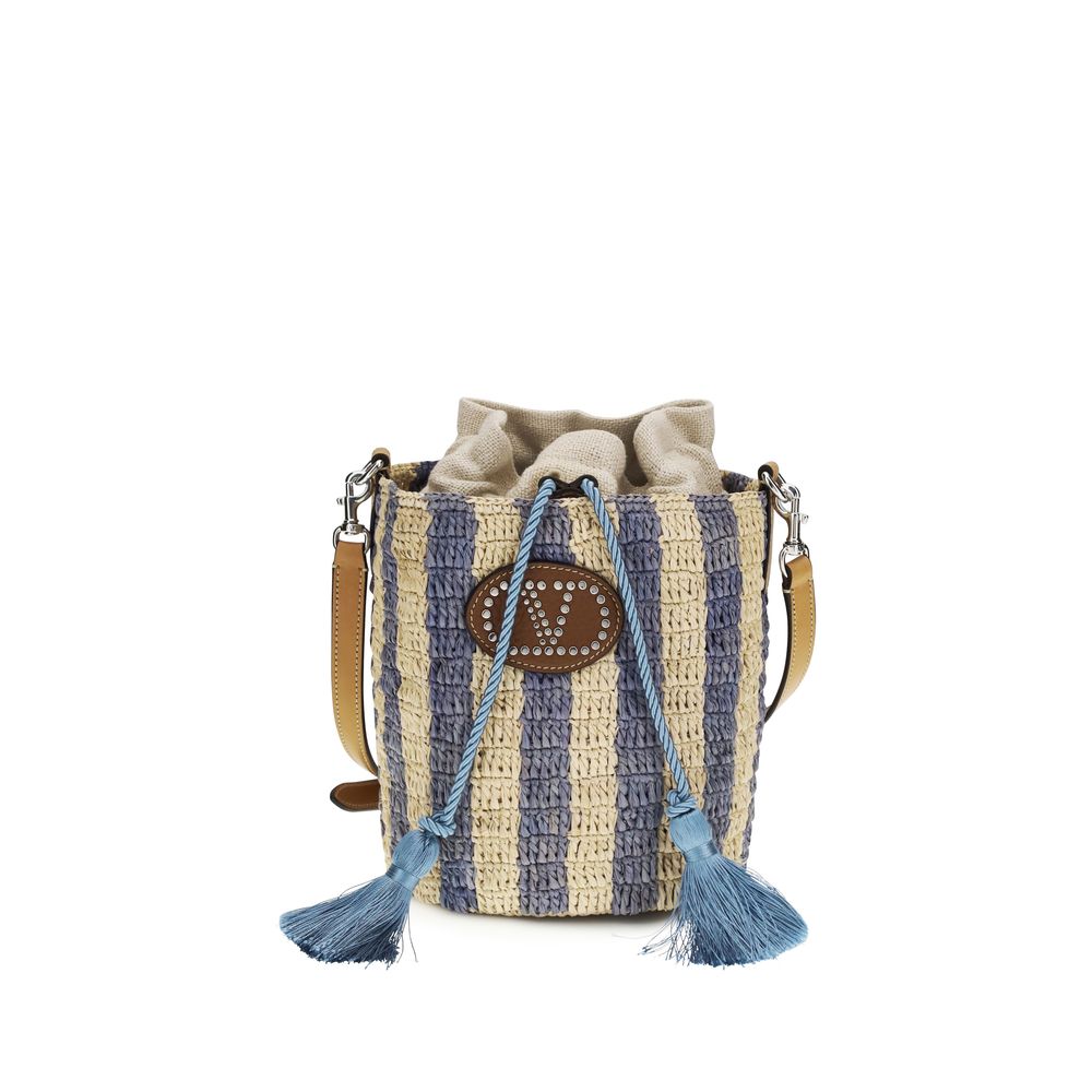 Small Striped Raffia Bucket Bag