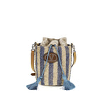 Small Striped Raffia Bucket Bag