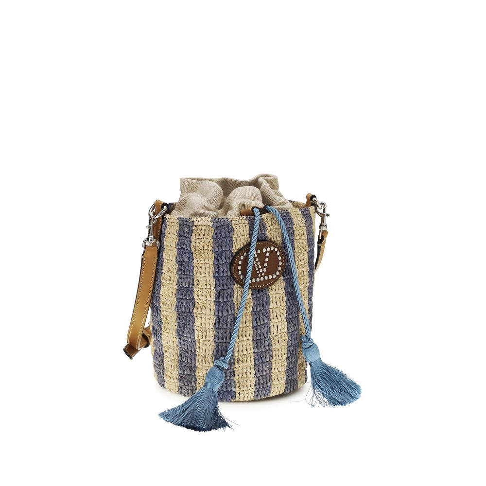 Small Striped Raffia Bucket Bag