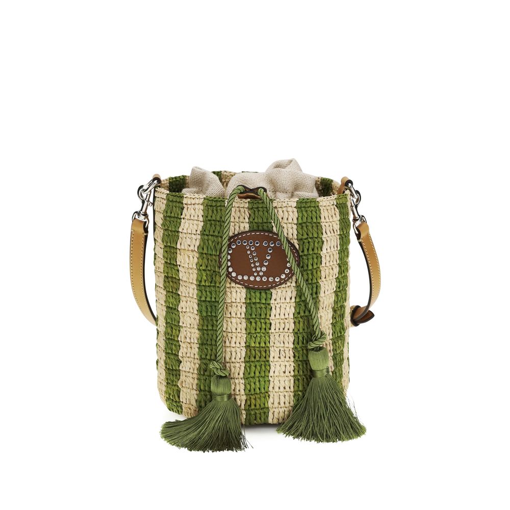 Small Striped Raffia Bucket Bag