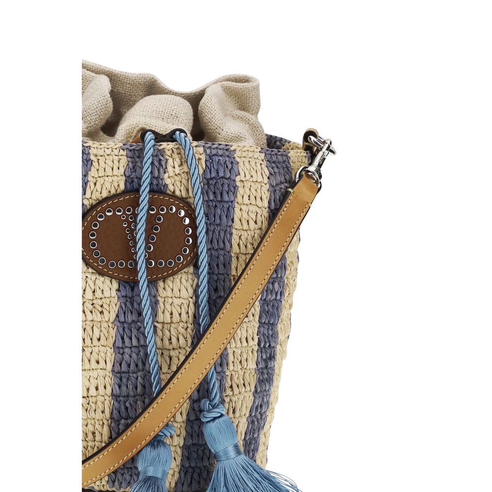 Small Striped Raffia Bucket Bag