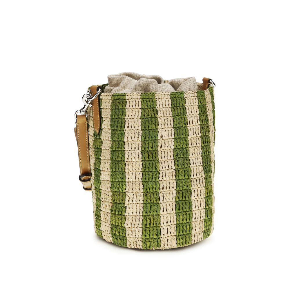 Small Striped Raffia Bucket Bag