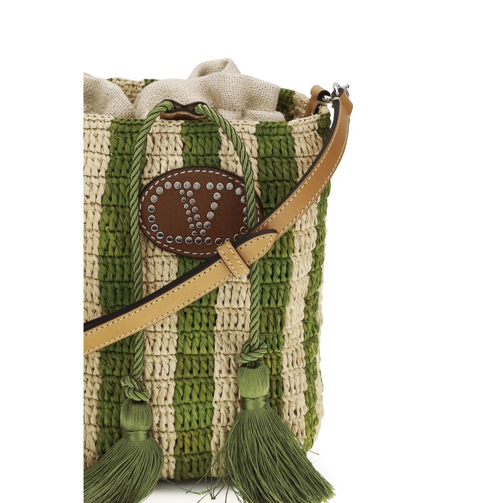 Small Striped Raffia Bucket Bag