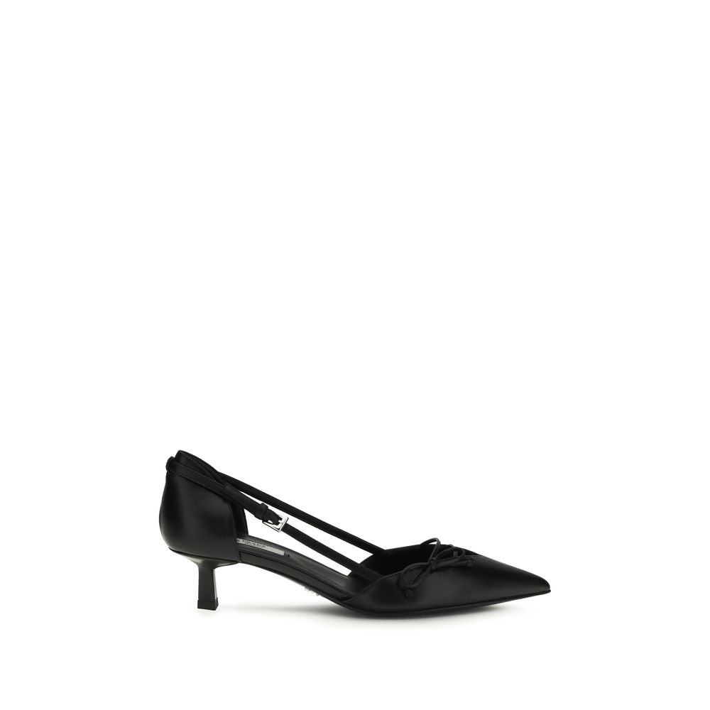 Bow-Detail Calfskin Kitten Heel Pumps