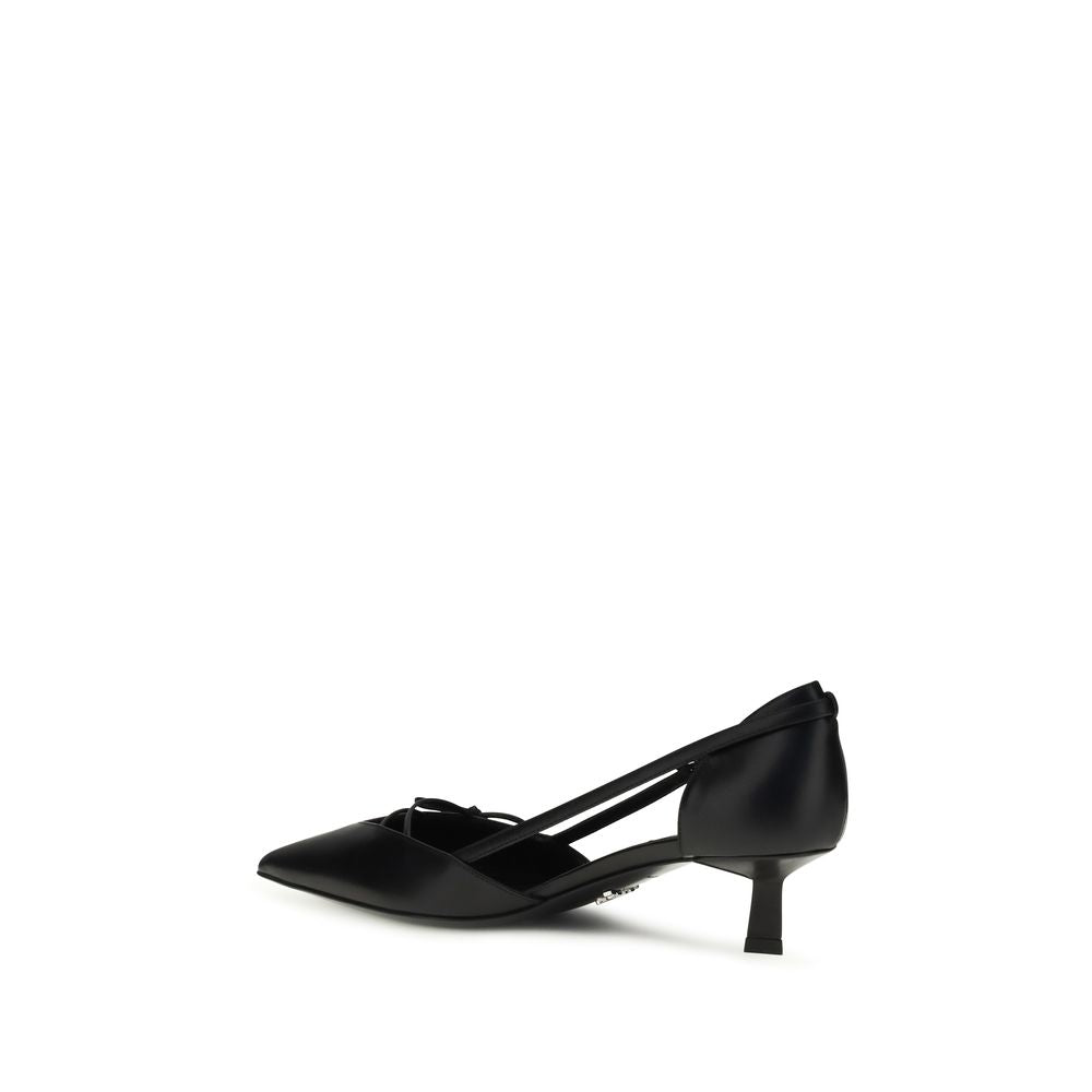 Bow-Detail Calfskin Kitten Heel Pumps