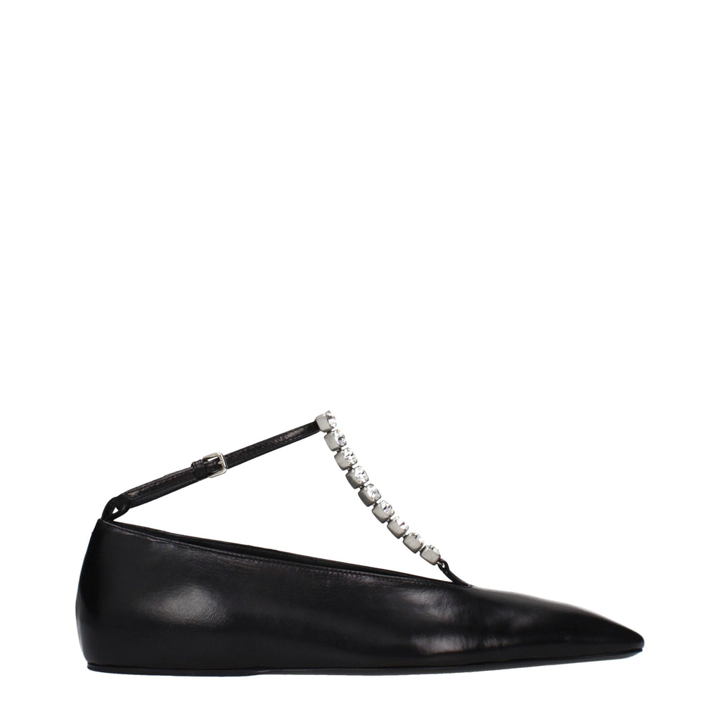 Black Grained Leather Ballet Flats