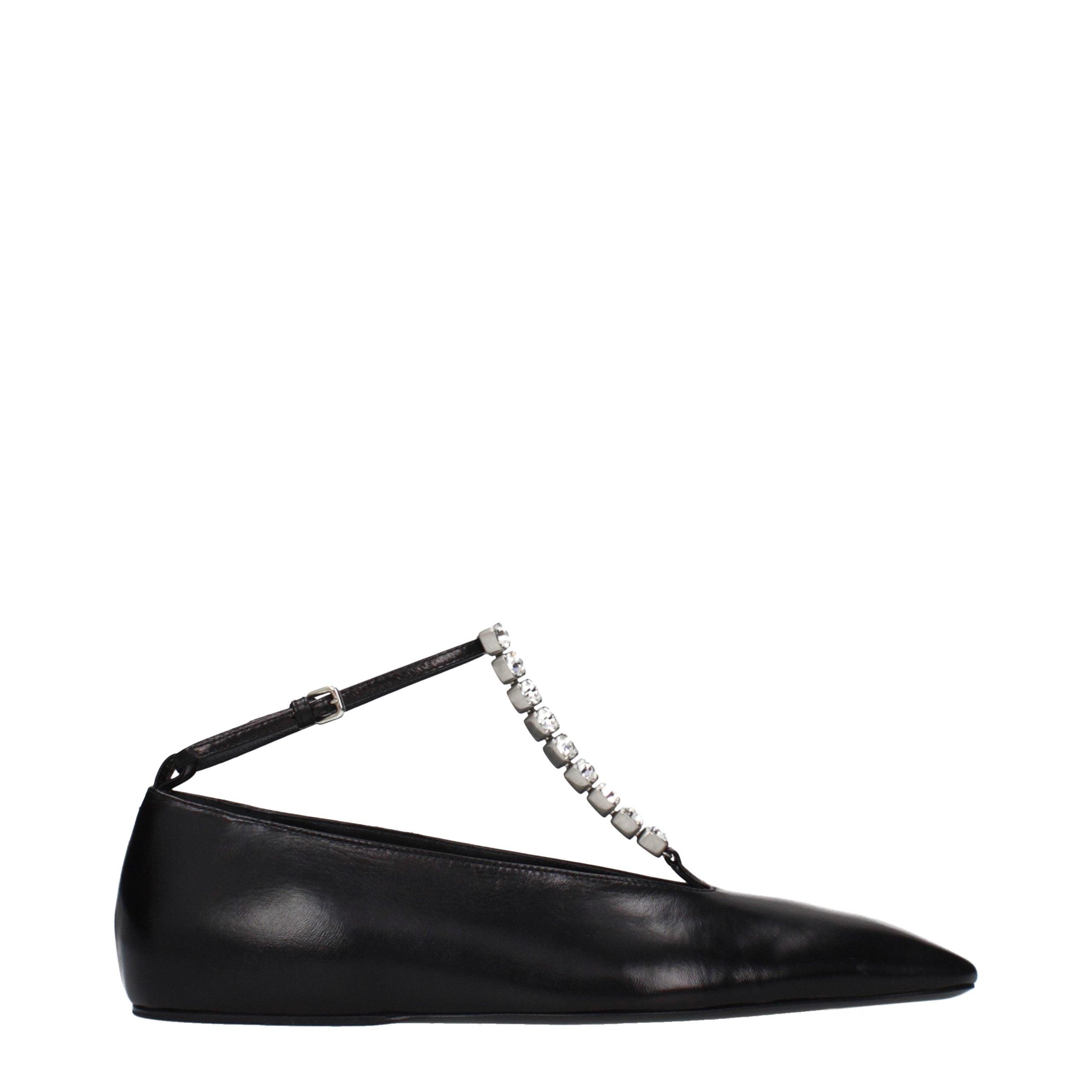 Black Grained Leather Ballet Flats