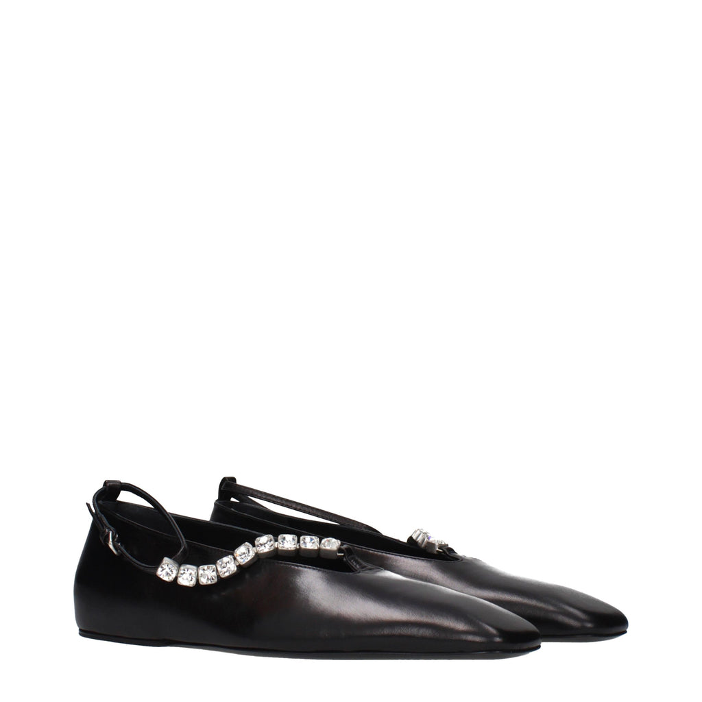 Black Grained Leather Ballet Flats