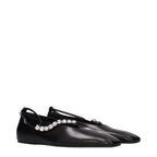Black Grained Leather Ballet Flats