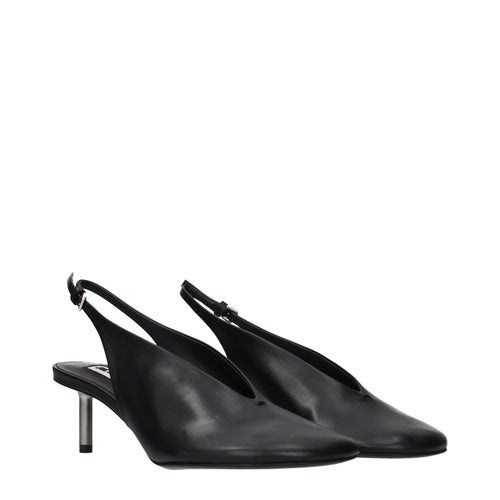 Vintage-Effect Black Leather Sandals