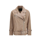 Beige Leather Biker Jacket