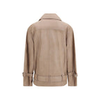 Beige Leather Biker Jacket