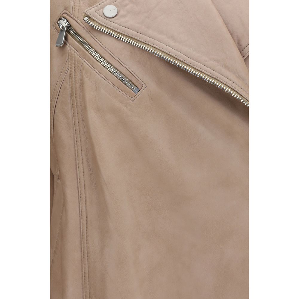 Beige Leather Biker Jacket