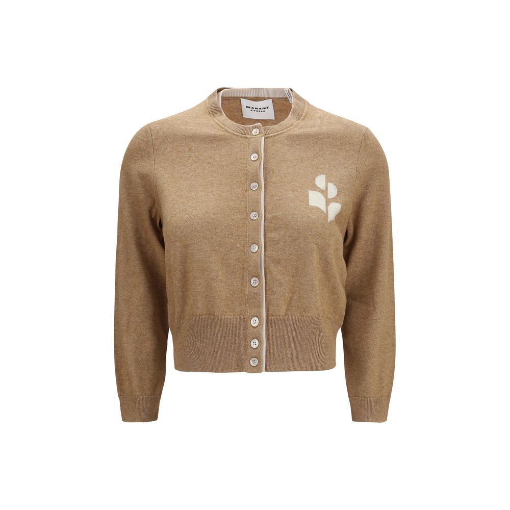Beige Cotton and Wool Lona Cropped Cardigan