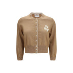 Beige Cotton and Wool Lona Cropped Cardigan