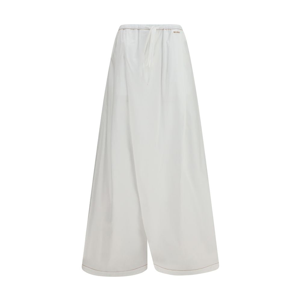White Cotton Wide-Leg Pants