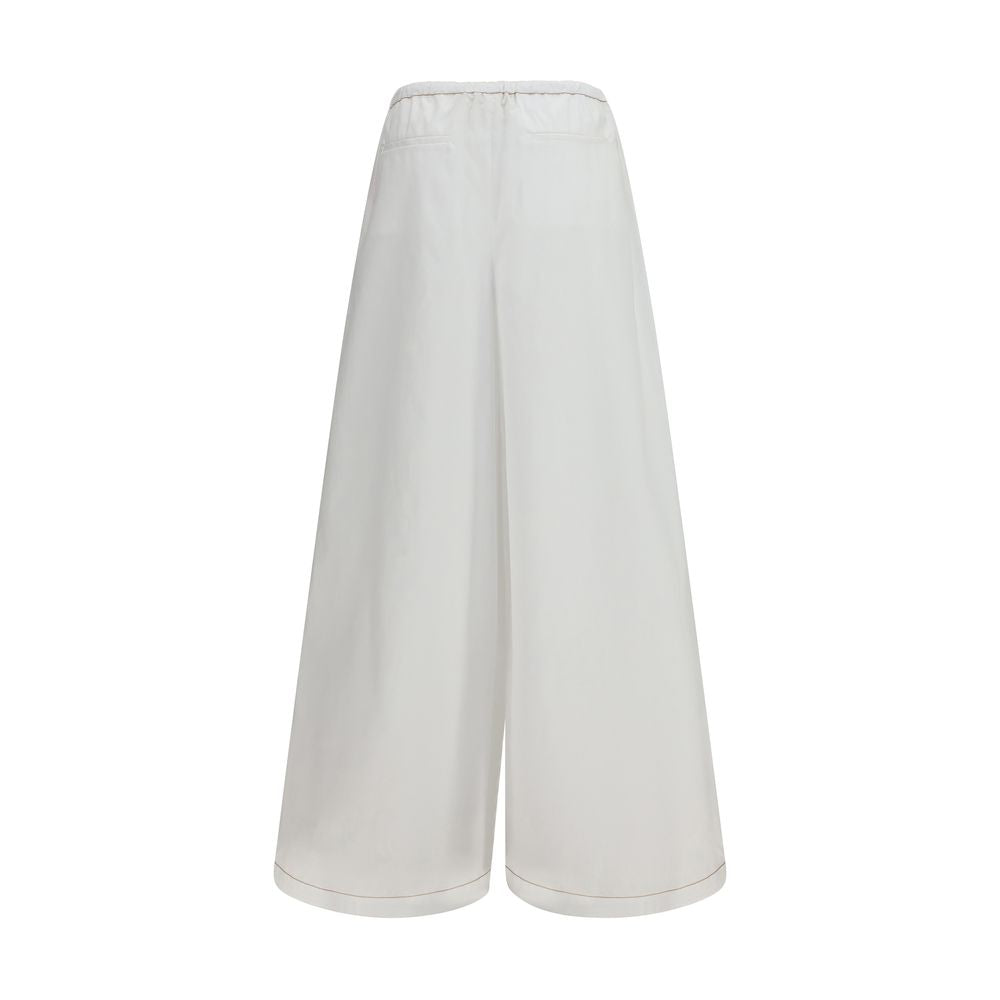 White Cotton Wide-Leg Pants