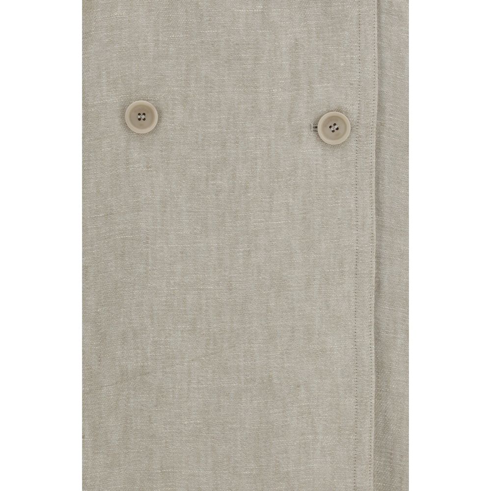 Linen Drill Double-Breasted Trench Coat