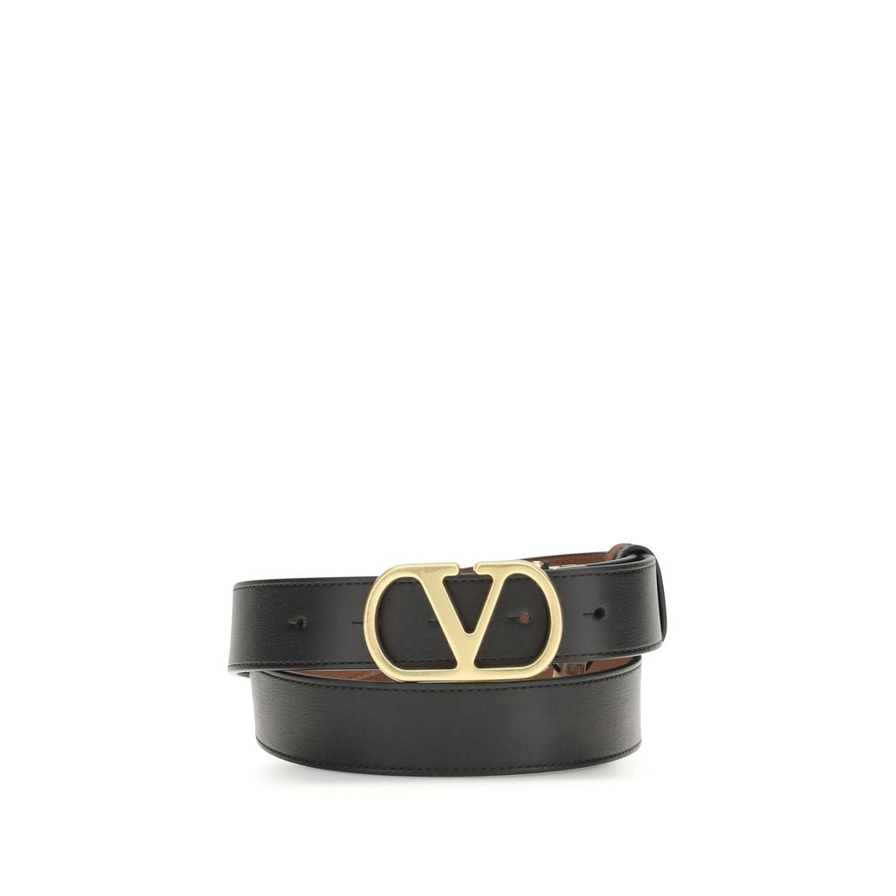 Black Reversible Calfskin Belt with VLogo