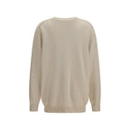 Beige Cotton and Merino Wool V-neck Cardigan
