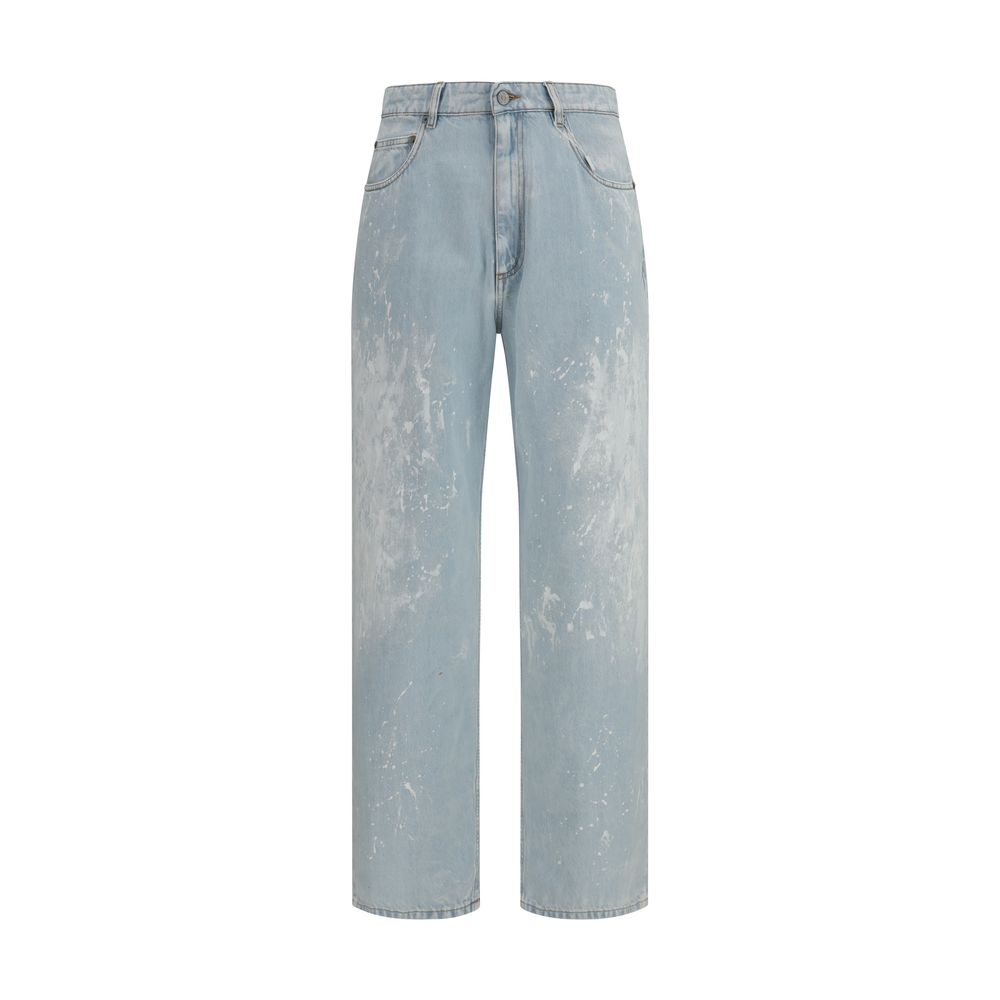 Blue Cotton Splatter Denim Jeans
