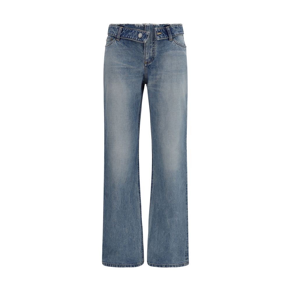 Blue Cotton Denim Straight-Leg Slim Jeans