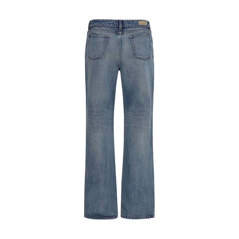 Blue Cotton Denim Straight-Leg Slim Jeans