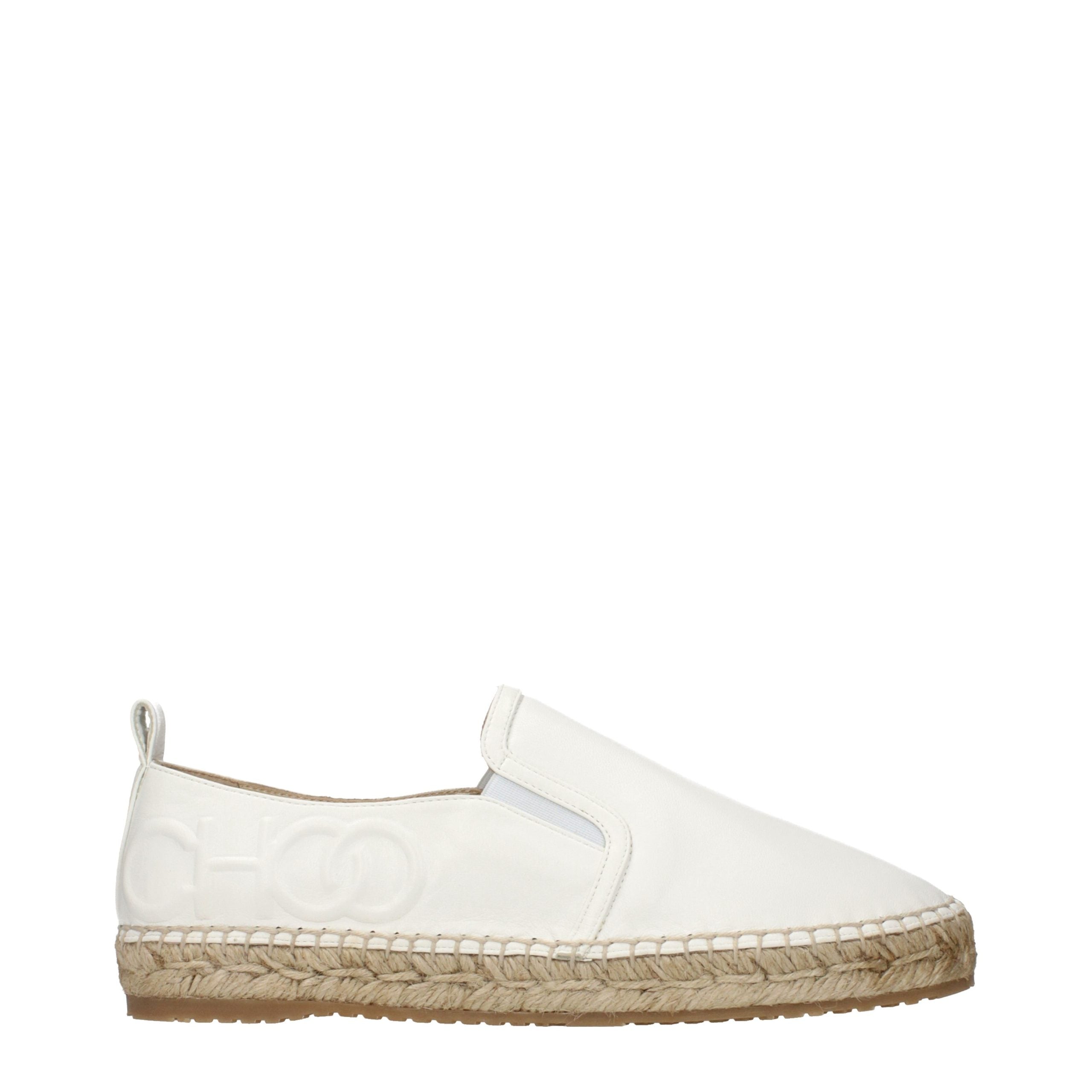 White Grained Leather Espadrilles