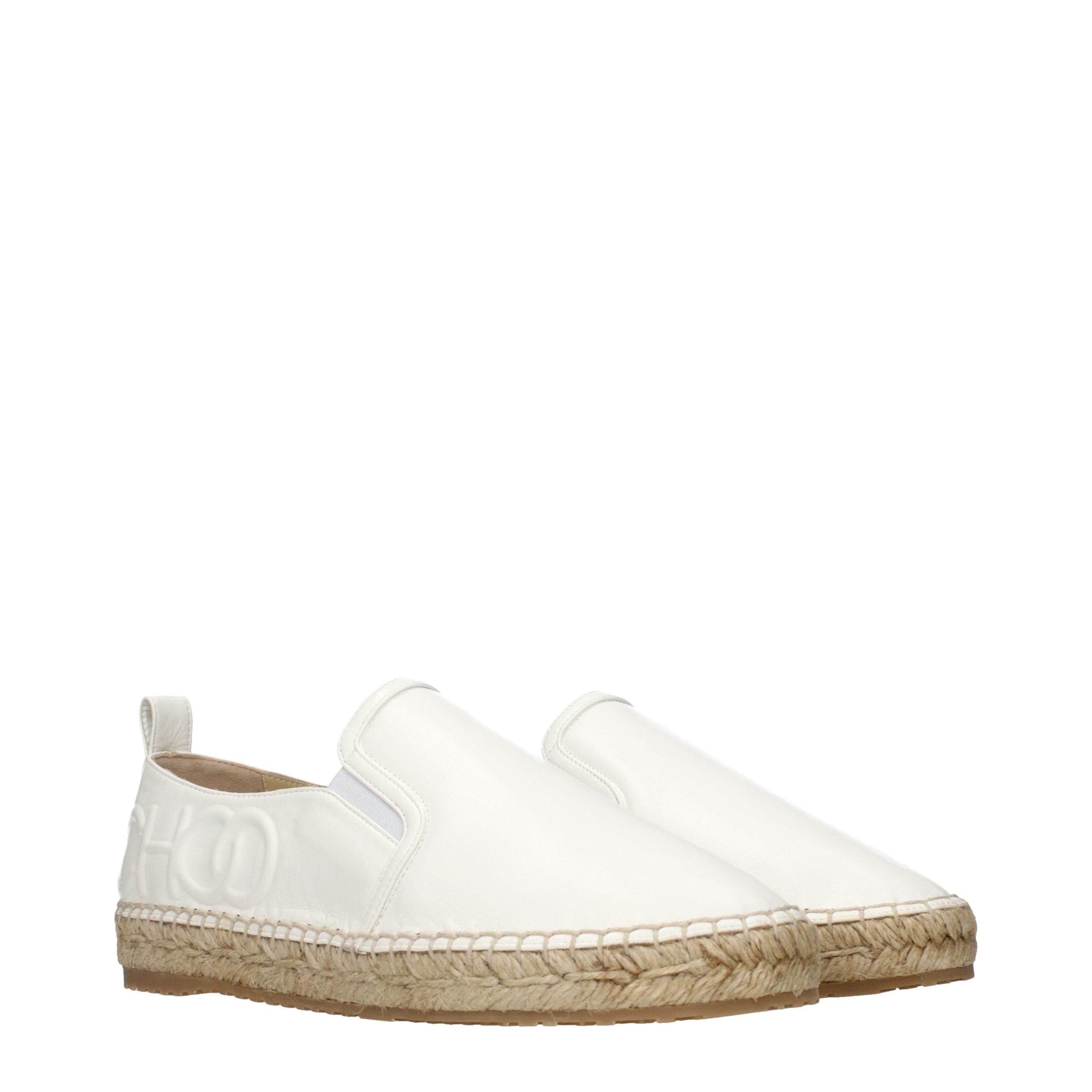 White Grained Leather Espadrilles