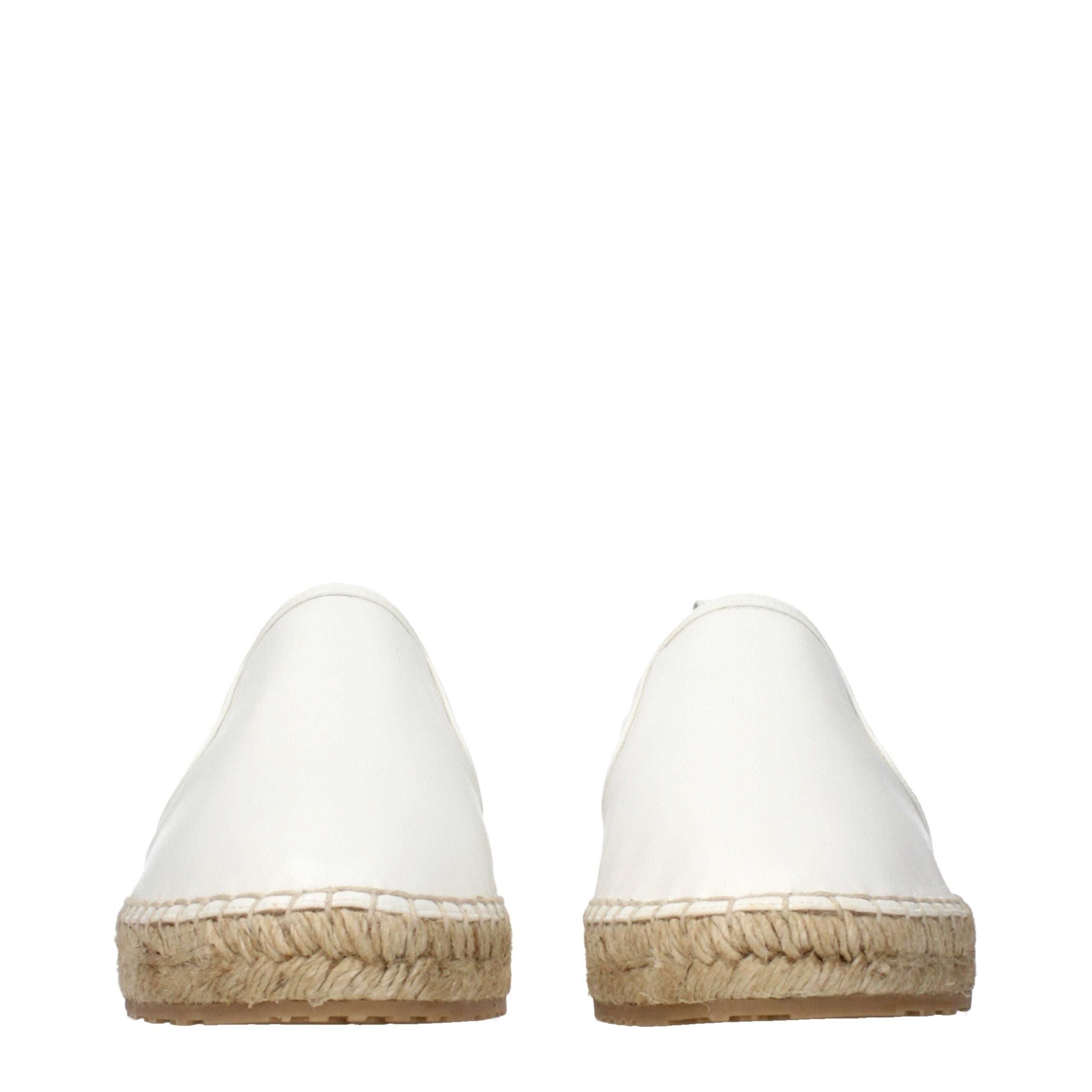 White Grained Leather Espadrilles