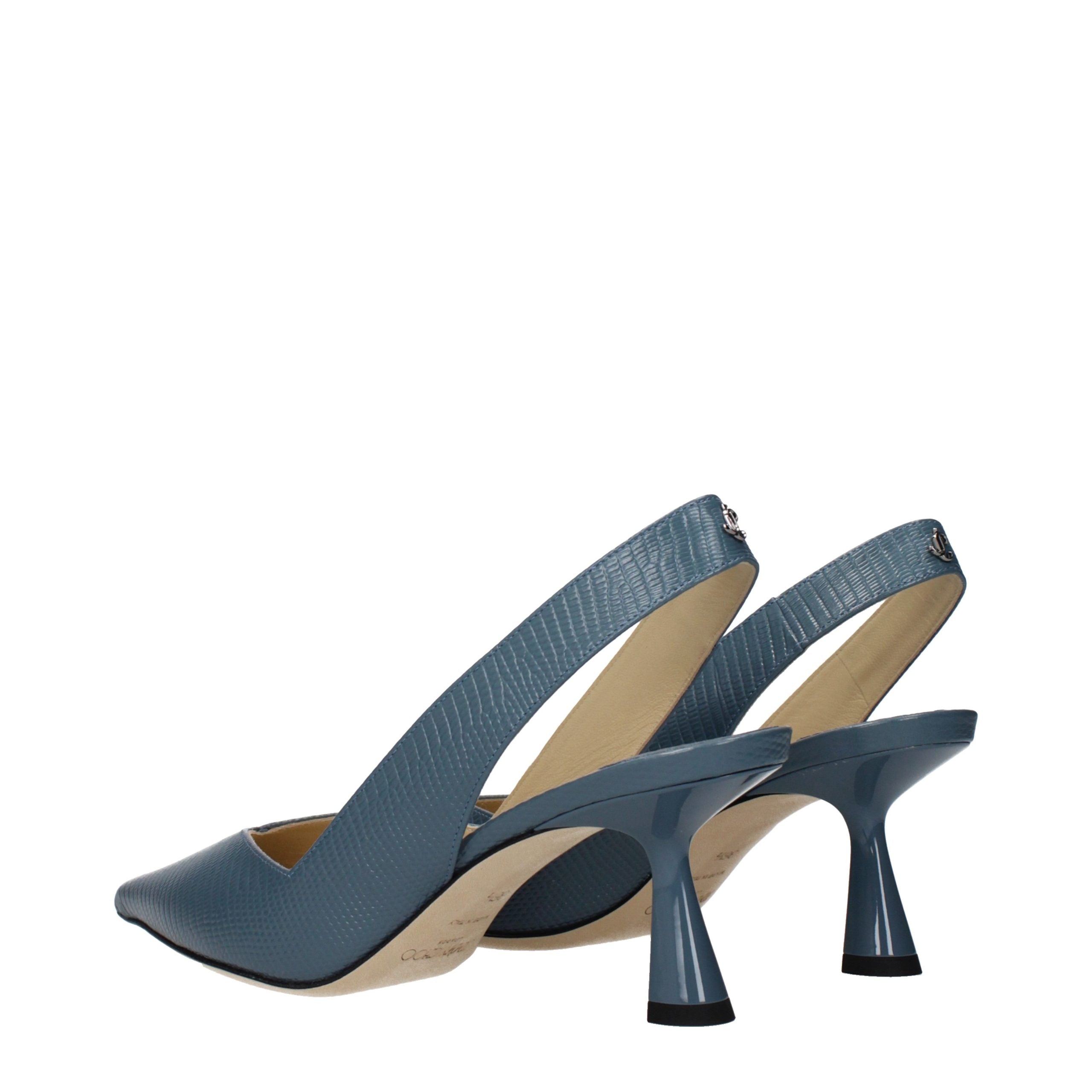 Blue Grained Leather Mid Heel Pumps
