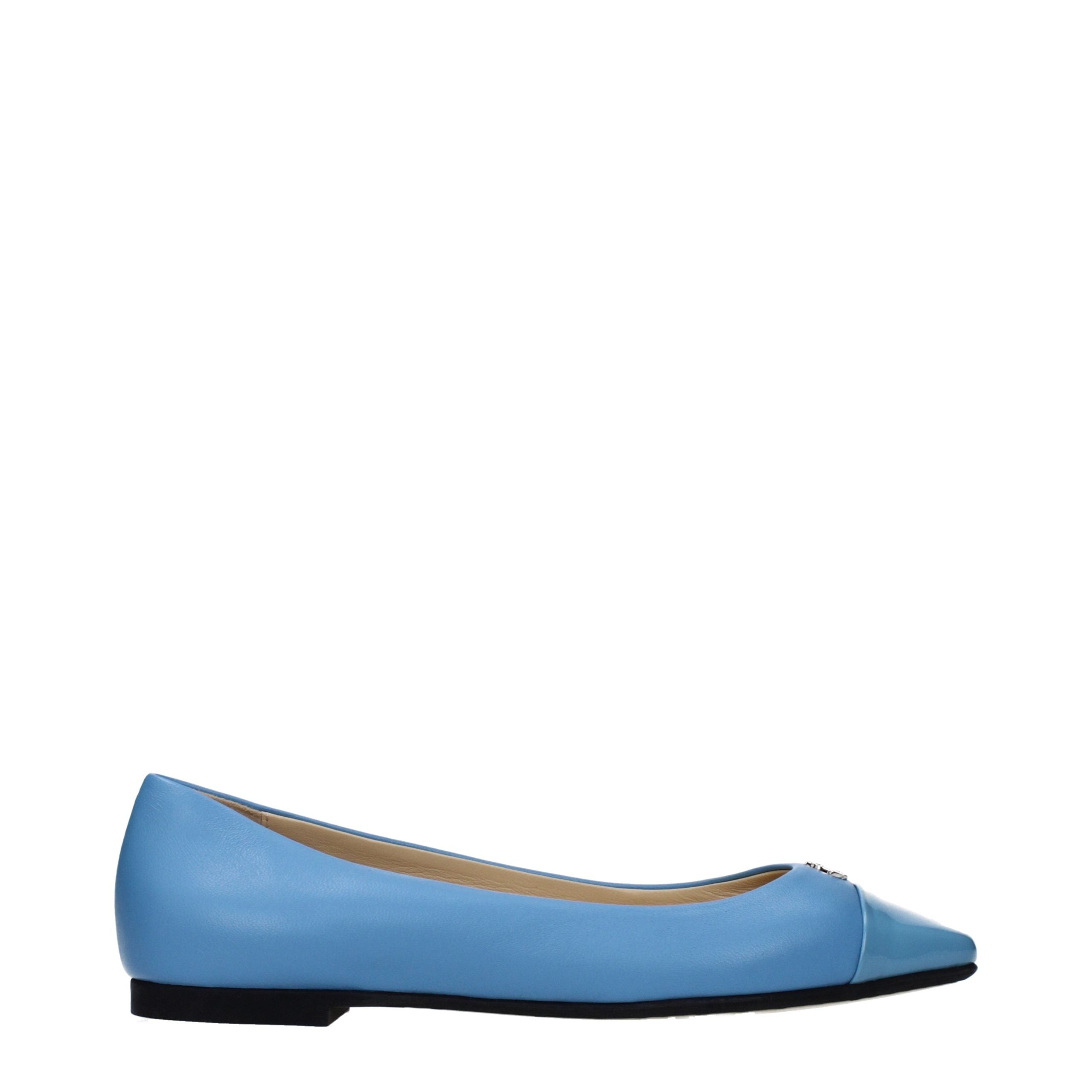Light Blue Grained Leather Ballet Flats