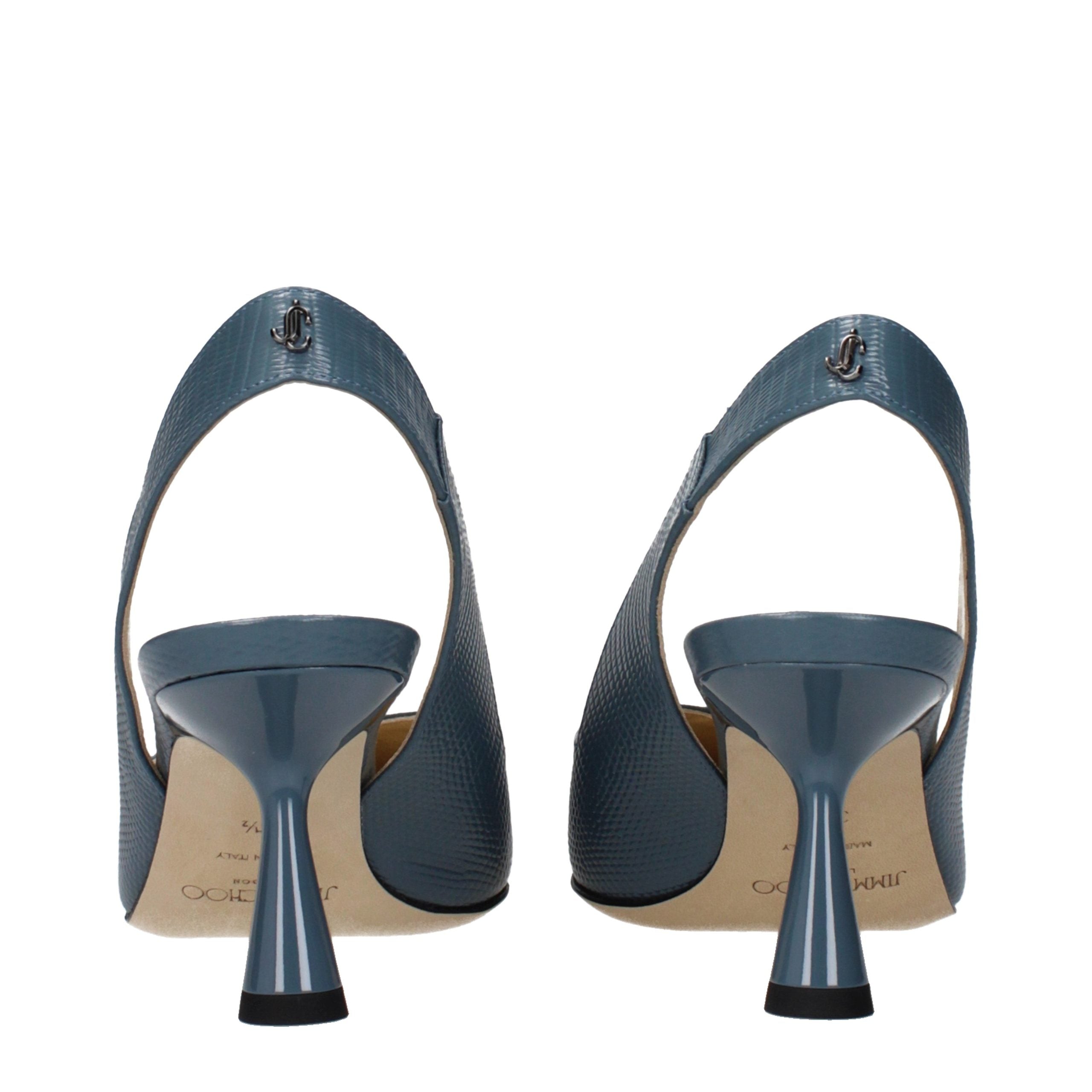 Blue Grained Leather Mid Heel Pumps