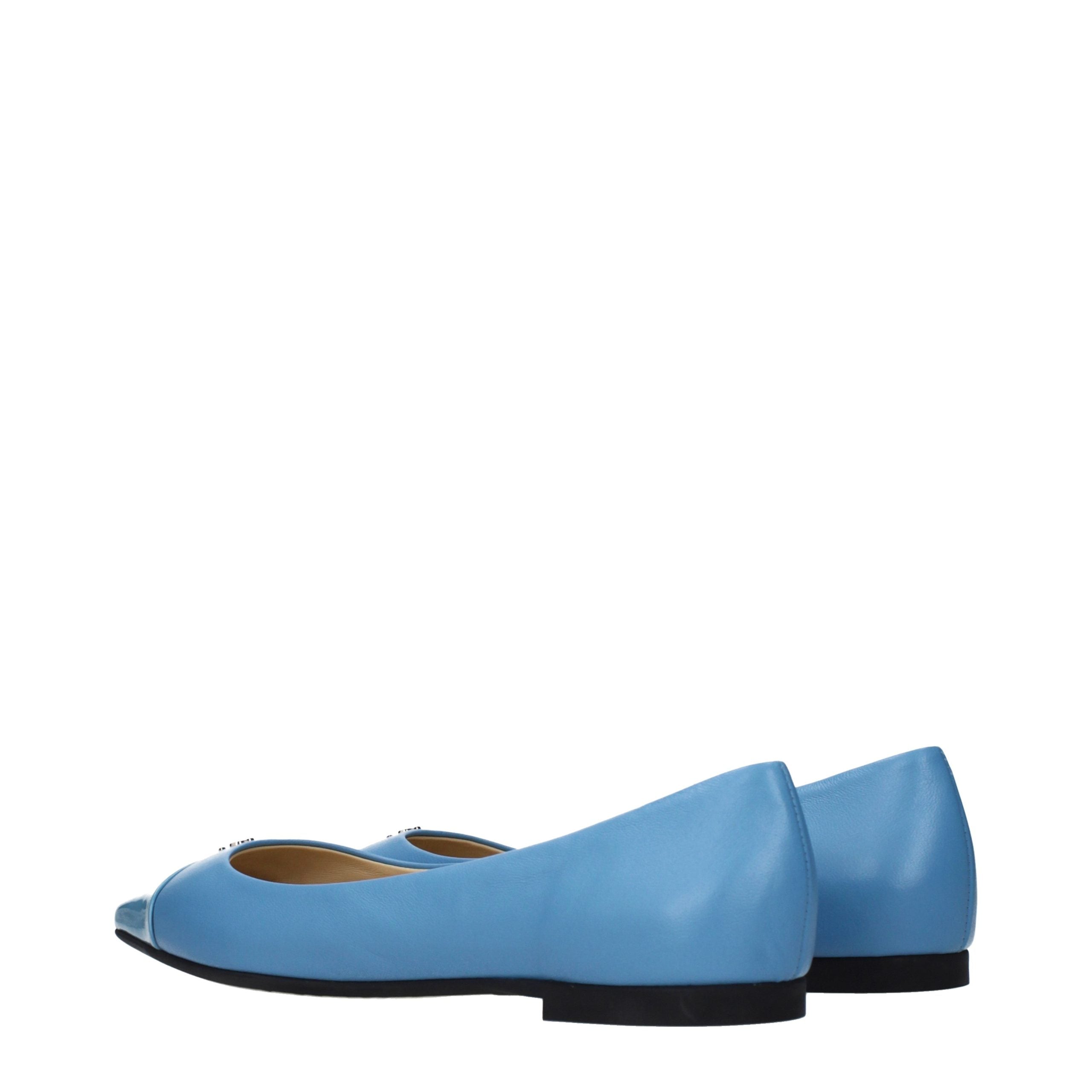 Light Blue Grained Leather Ballet Flats