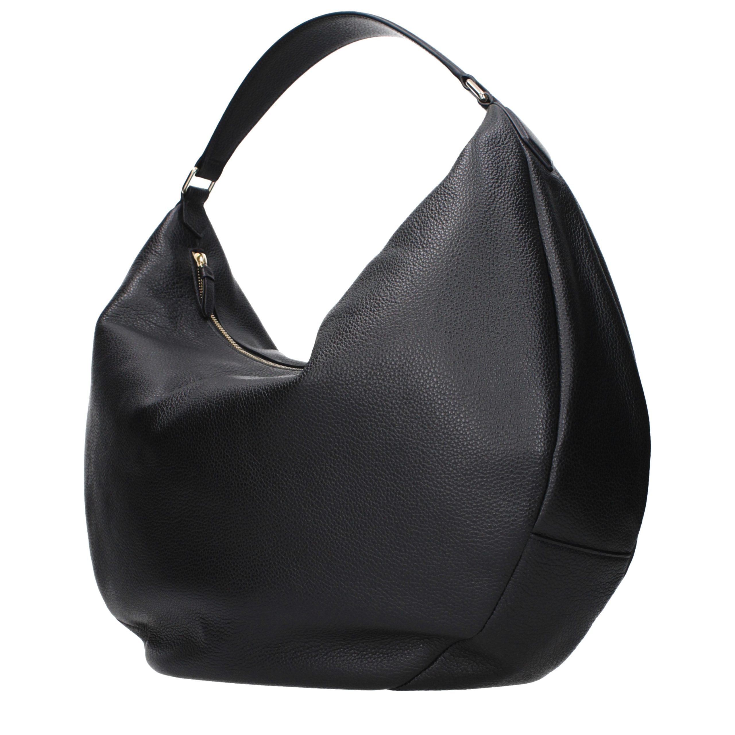 Black Grained Leather Shoulder Bag