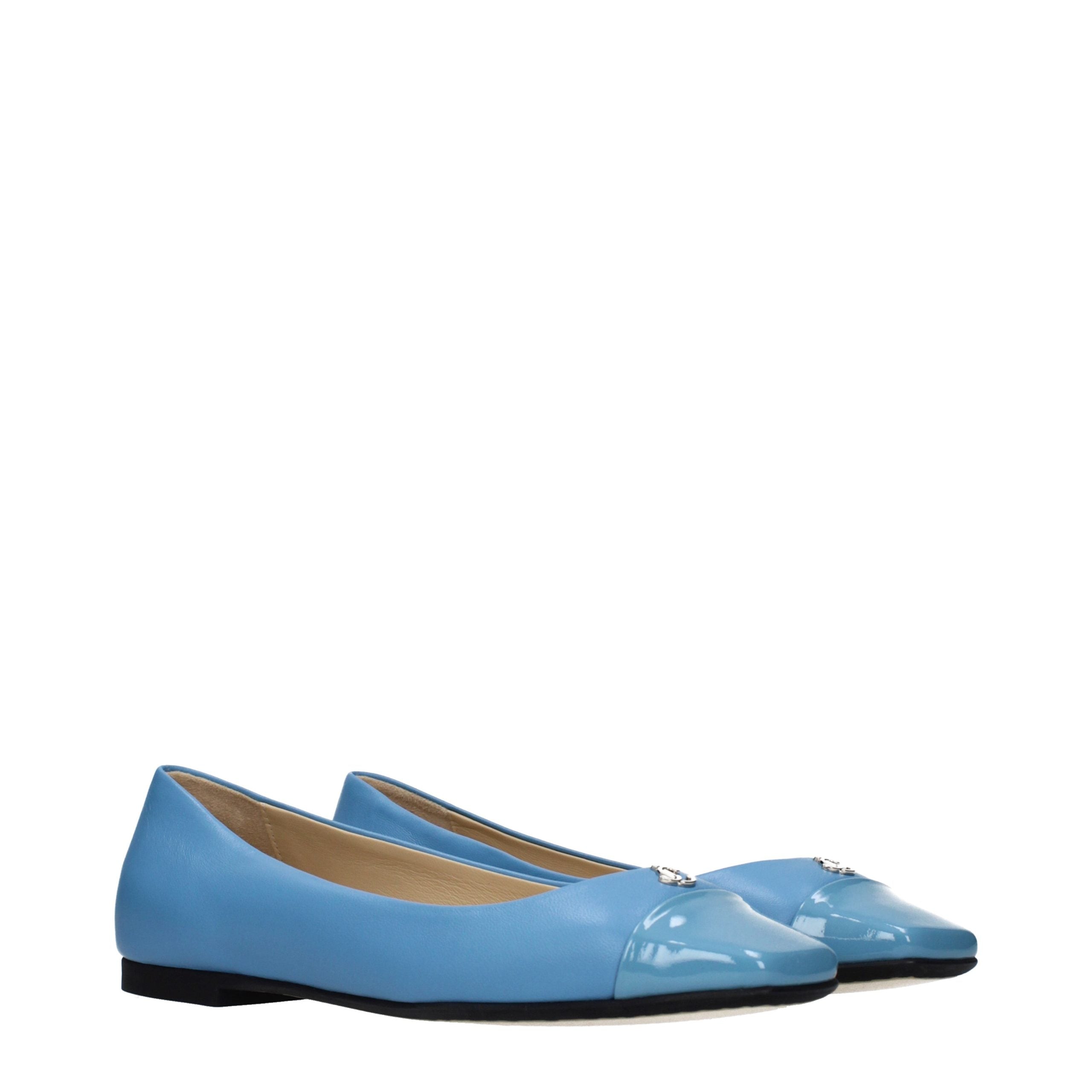 Light Blue Grained Leather Ballet Flats