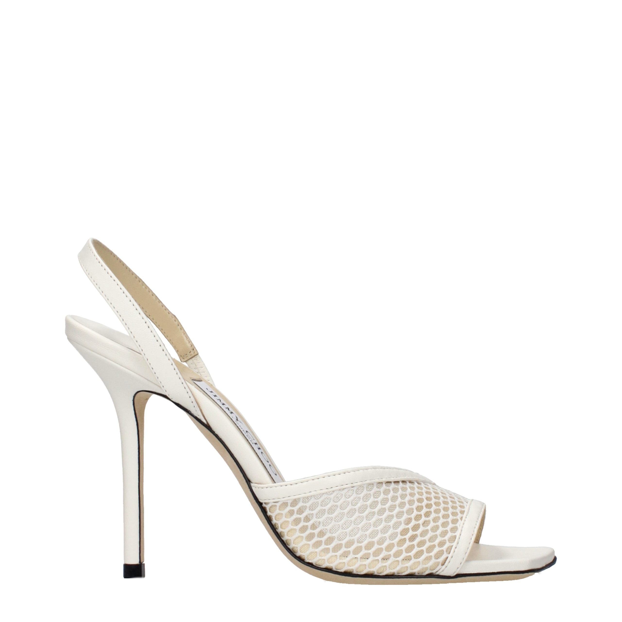 White Fabric Stiletto Heel Sandals