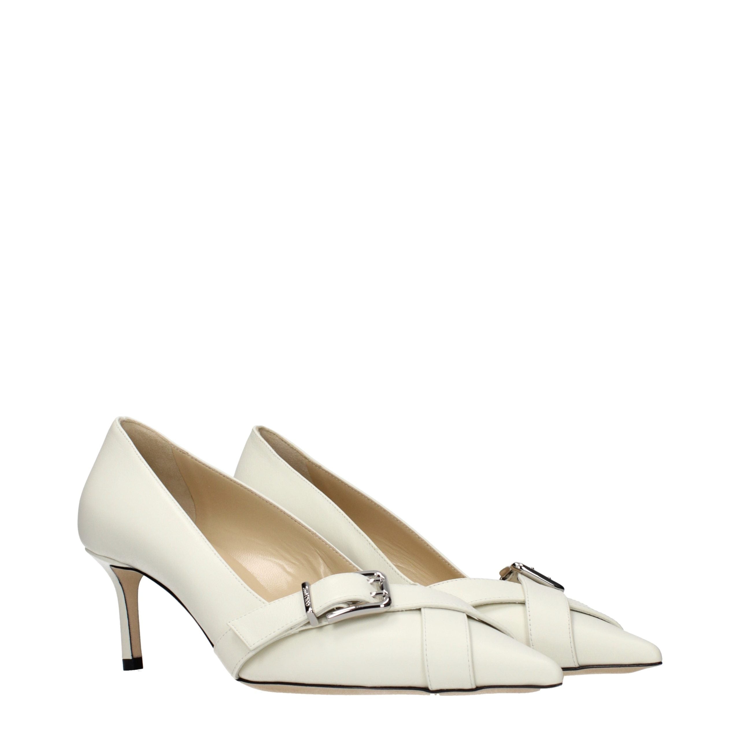 White Leather Mid Heel Pumps