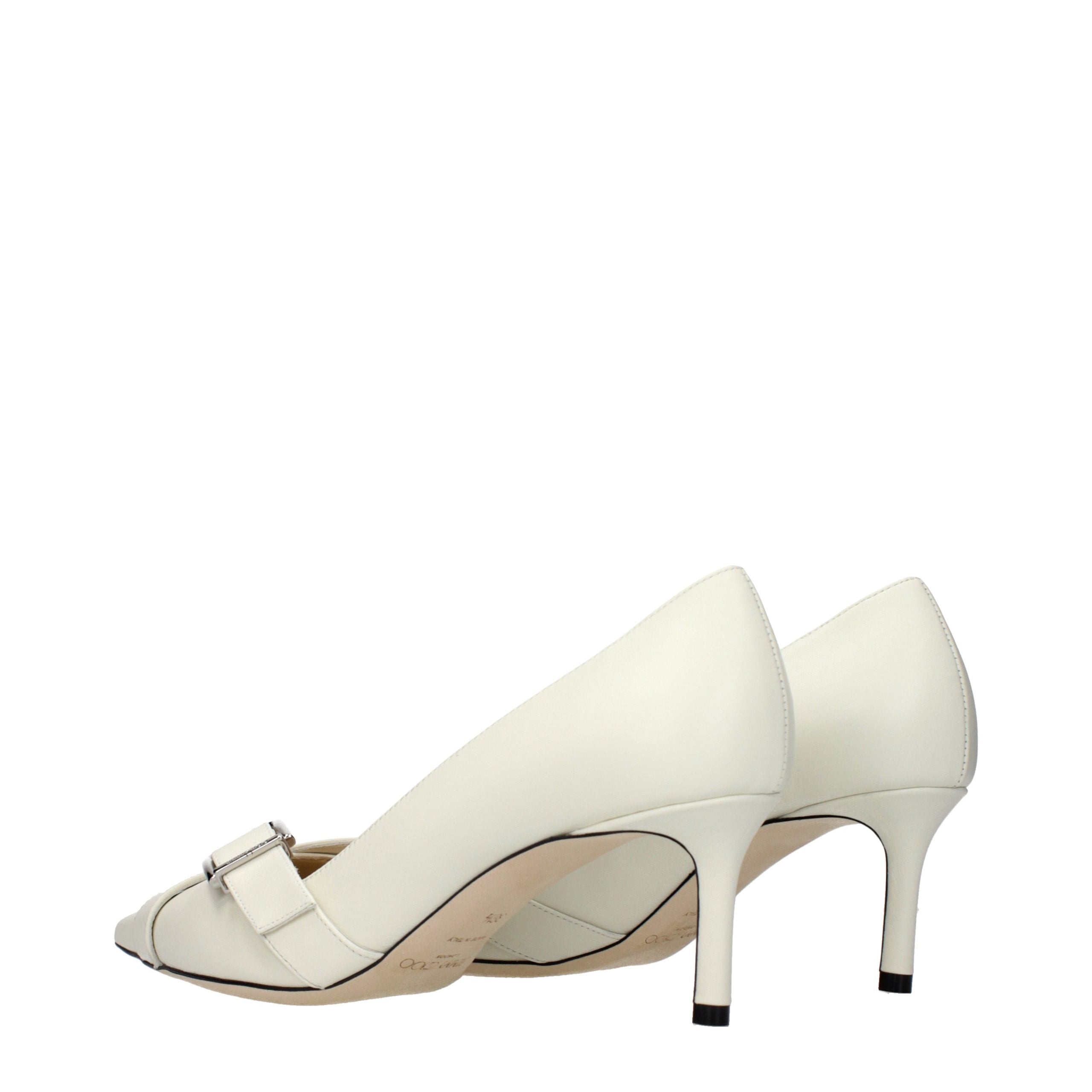 White Leather Mid Heel Pumps