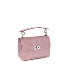Quilted Fabric Rockstud Shoulder Bag
