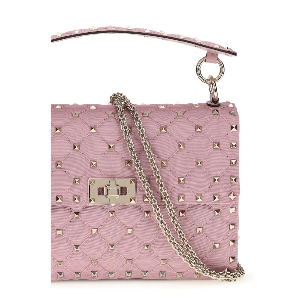 Quilted Fabric Rockstud Shoulder Bag