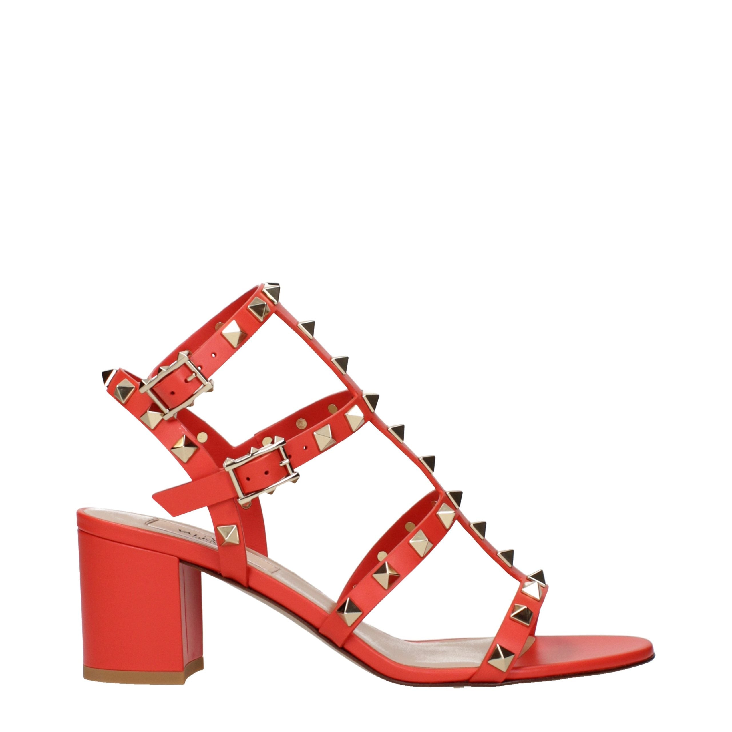 Orange Grained Leather Platform Sandals
